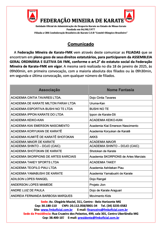 Assembleia Geral Ordinária e Eletiva da FMK